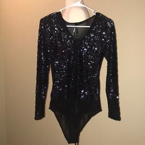 NWOT🐅Mesh & Shine Black BodySuit